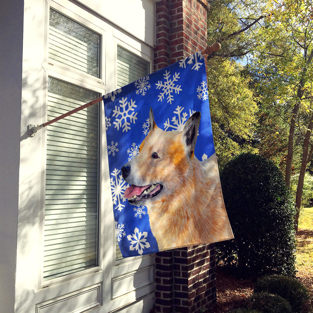 Australian Cattle Dog Winter Snowflakes Holiday Flag Canvas House Size  the-store.com.