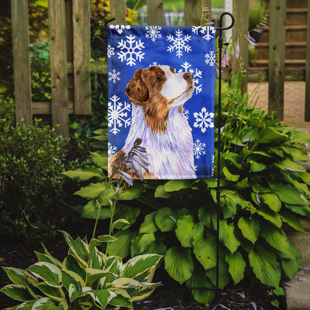 Australian Shepherd Winter Snowflakes Holiday Flag Garden Size.