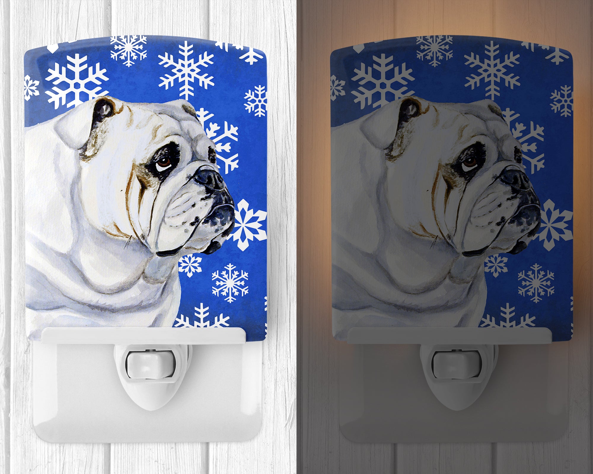 Bulldog English Winter Snowflakes Holiday Ceramic Night Light LH9274CNL - the-store.com