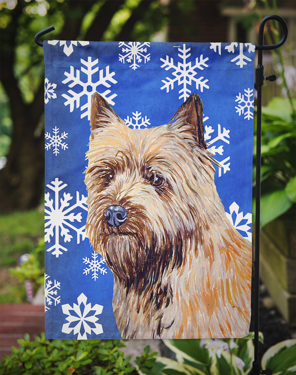 Cairn Terrier Winter Snowflakes Holiday Flag Garden Size.