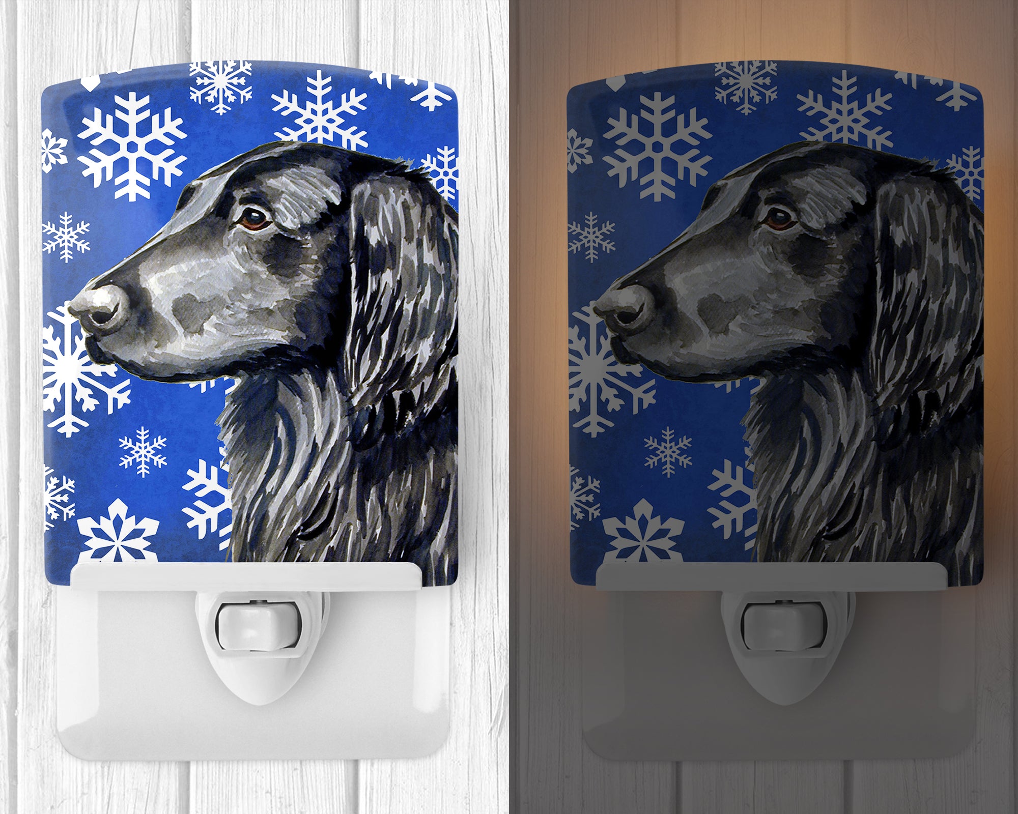 Flat Coated Retriever Winter Snowflakes Holiday Ceramic Night Light LH9276CNL - the-store.com