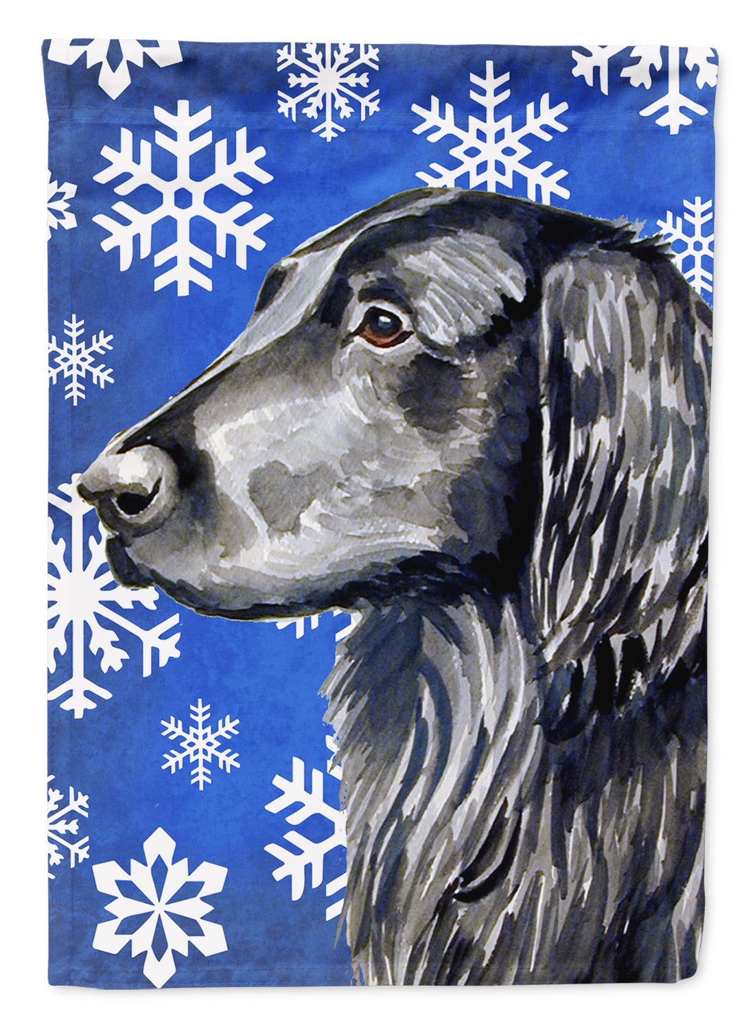 Flat Coated Retriever Winter Snowflakes Holiday Flag Garden Size.