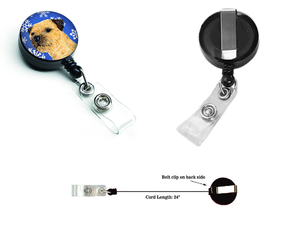 Border Terrier Winter Snowflakes Holiday Retractable Badge Reel LH9278BR  the-store.com.