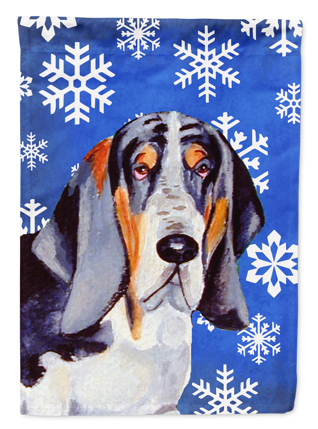 Basset Hound Winter Snowflakes Holiday Flag Canvas House Size  the-store.com.