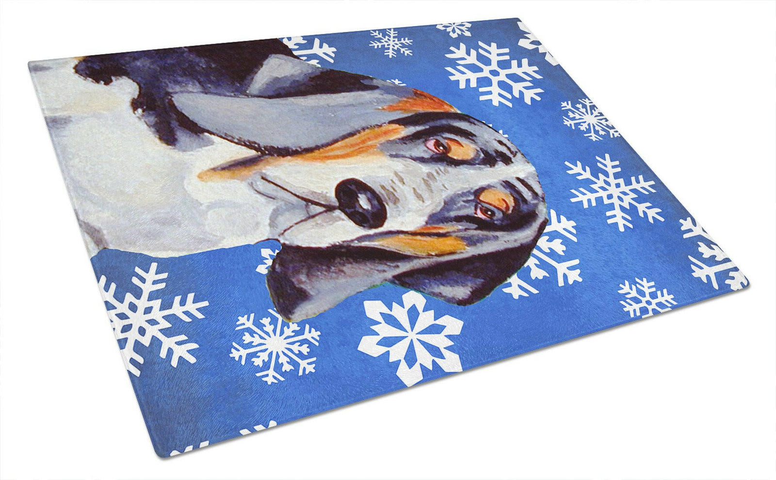 Basset Hound Winter Snowflakes Holiday Glass Cutting Board Large by Caroline's Treasures