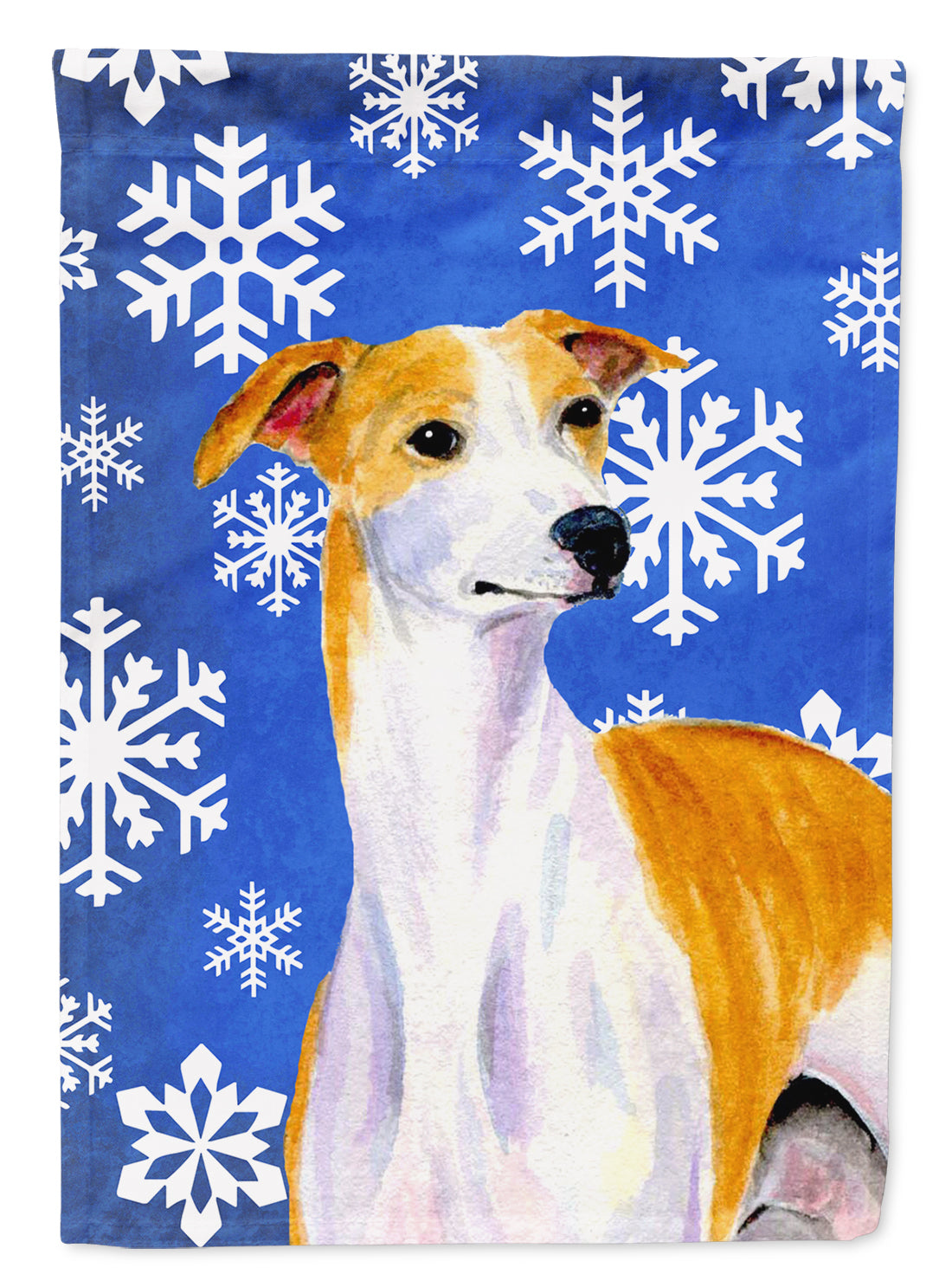 Whippet Winter Snowflakes Holiday Flag Canvas House Size  the-store.com.