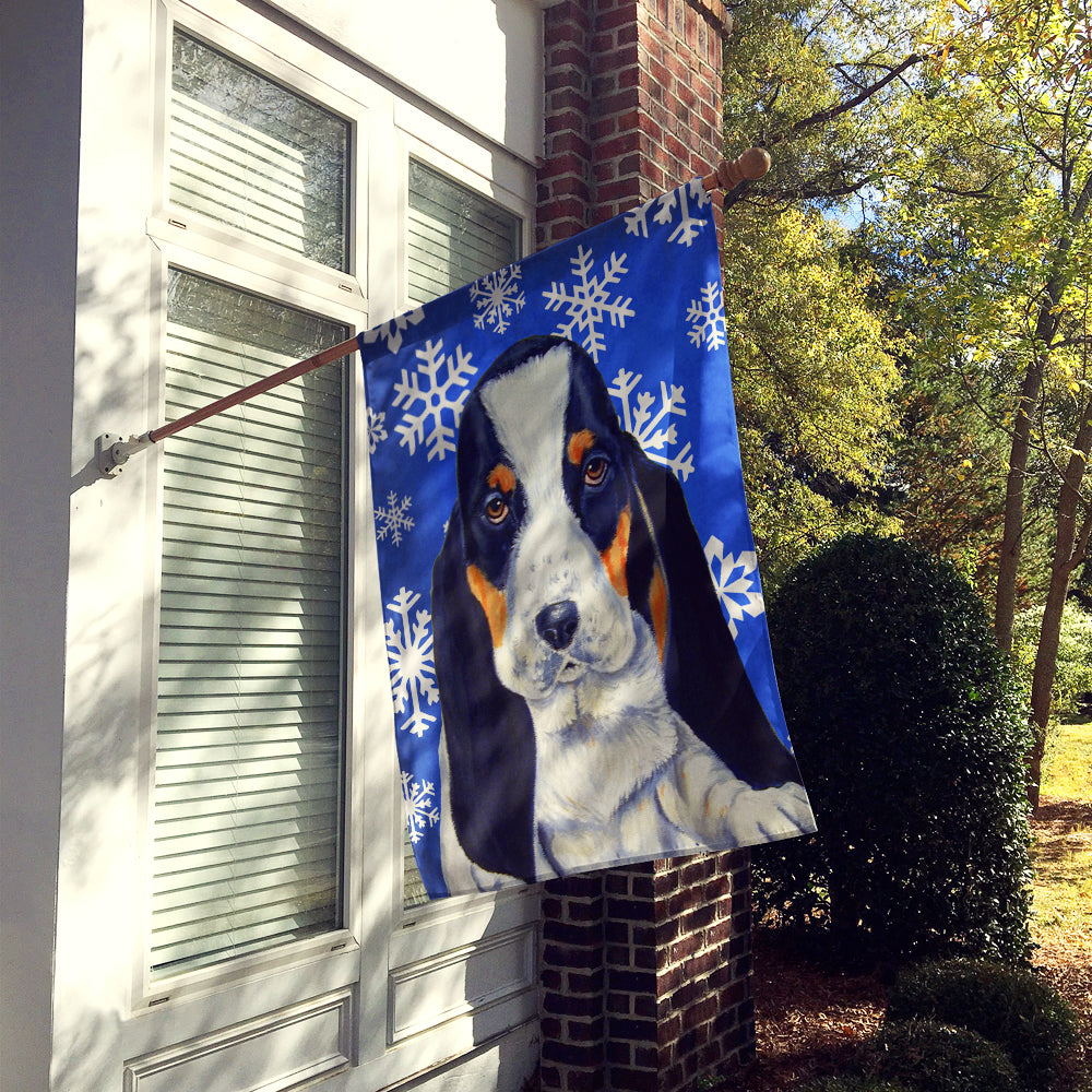 Basset Hound Winter Snowflakes Holiday Flag Canvas House Size  the-store.com.