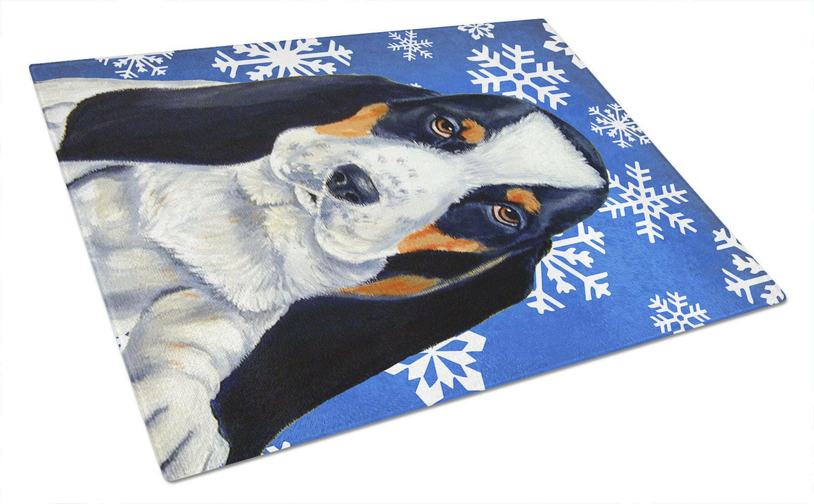 Basset Hound Winter Snowflakes Holiday Glass Cutting Board Large by Caroline's Treasures