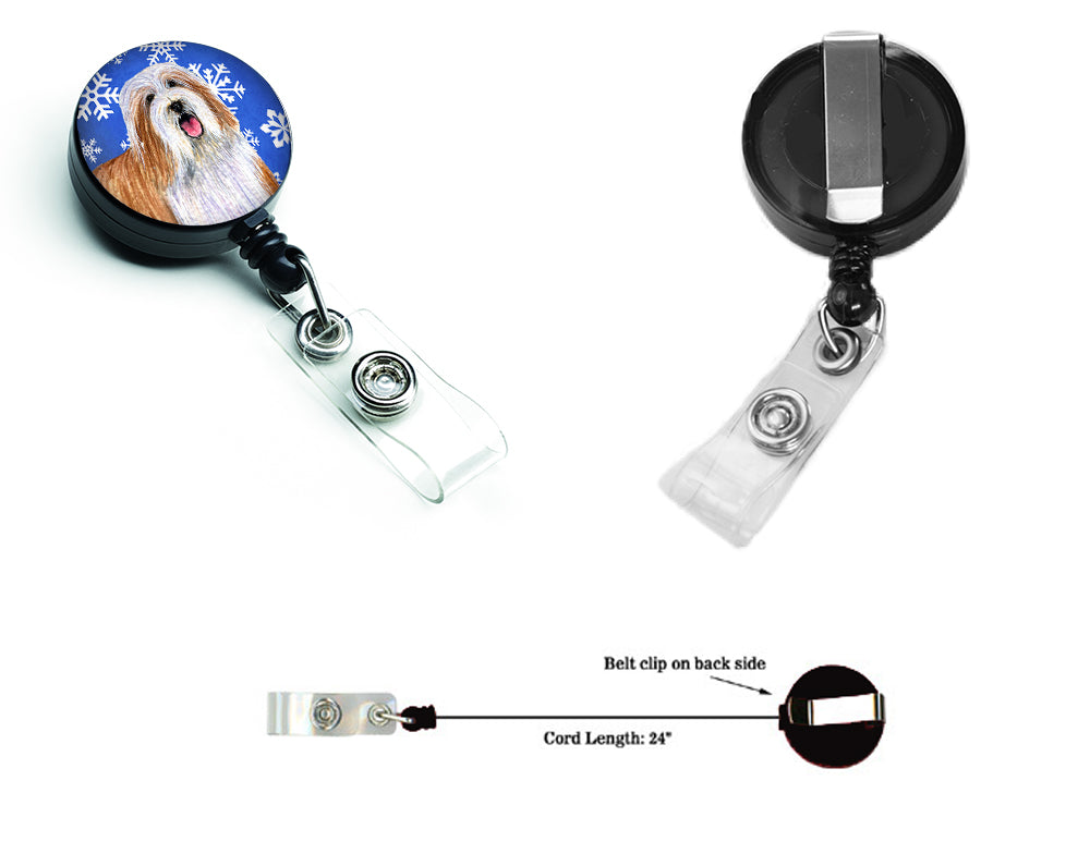 Bearded Collie Winter Snowflakes Holiday Retractable Badge Reel LH9285BR  the-store.com.