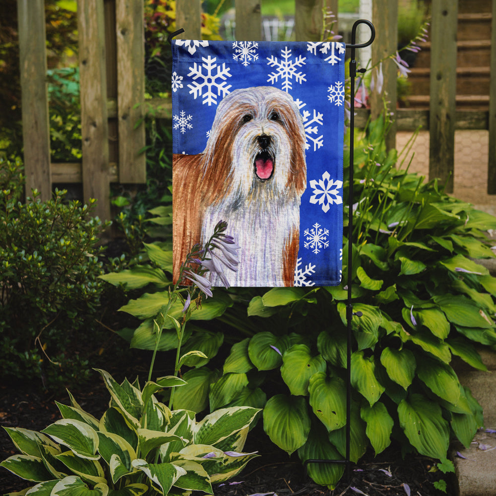 Bearded Collie Winter Snowflakes Holiday Flag Garden Size.