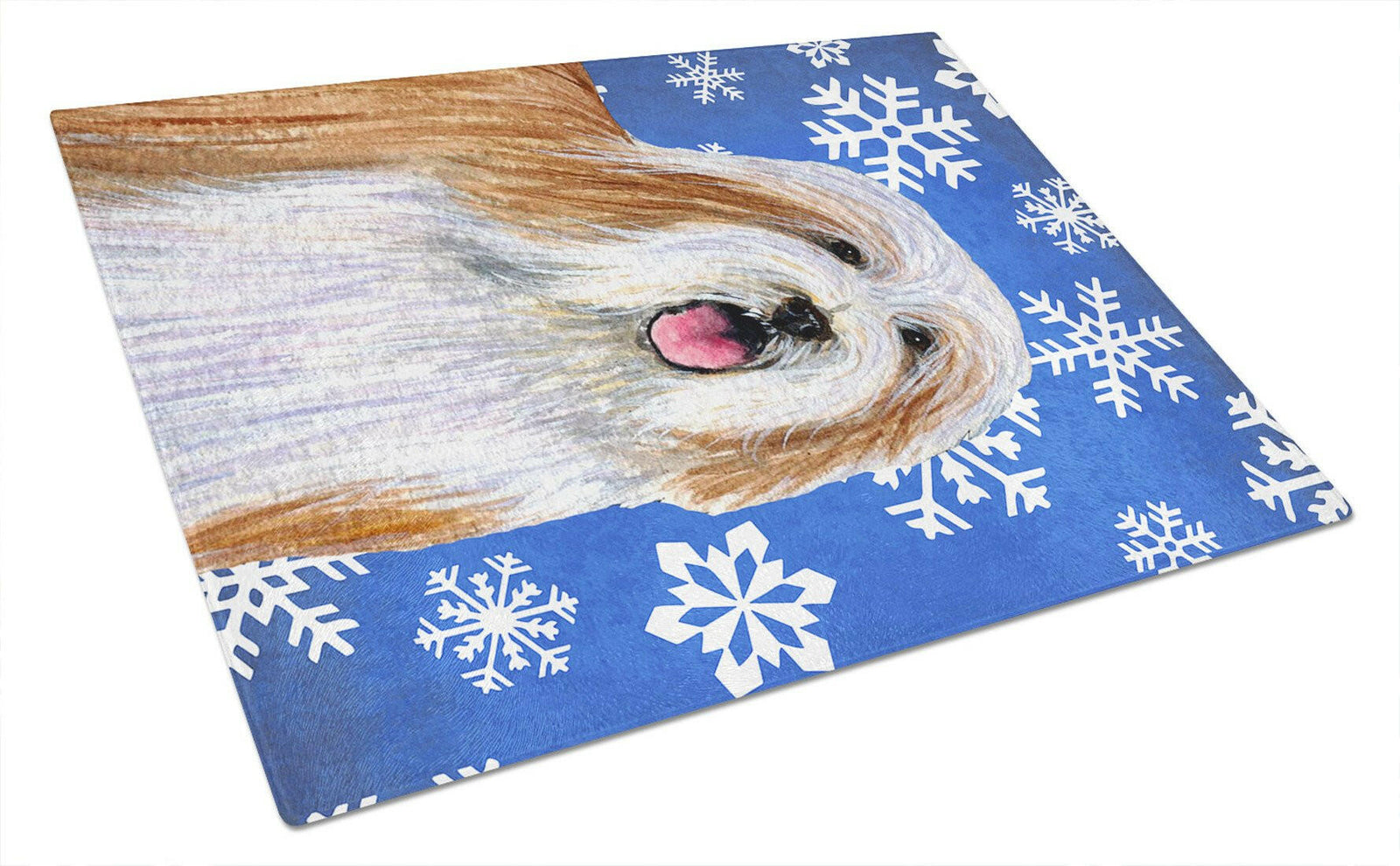 Bearded Collie Winter Snowflakes Holiday Glass Cutting Board Large by Caroline's Treasures