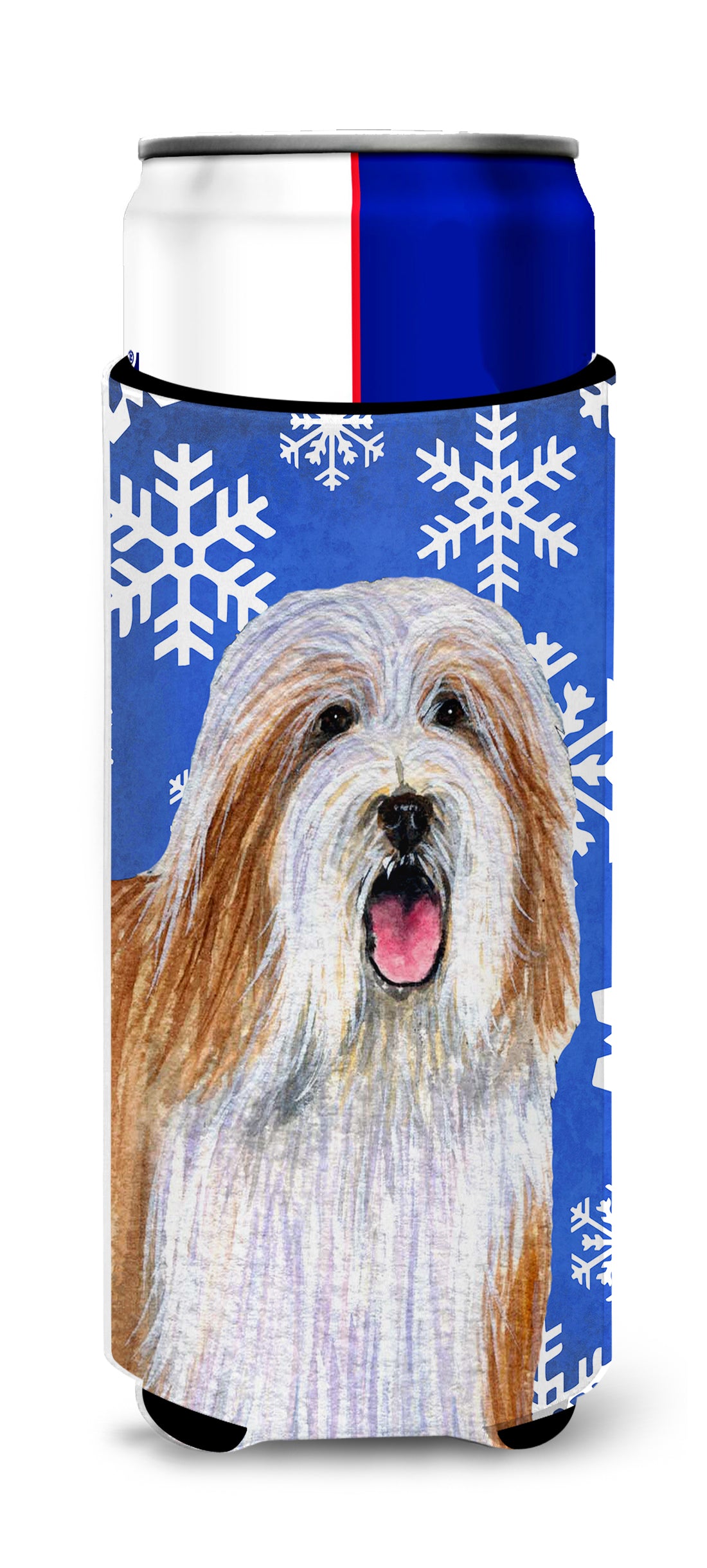 Bearded Collie Winter Snowflakes Holiday Ultra Beverage Insulators for slim cans LH9285MUK.