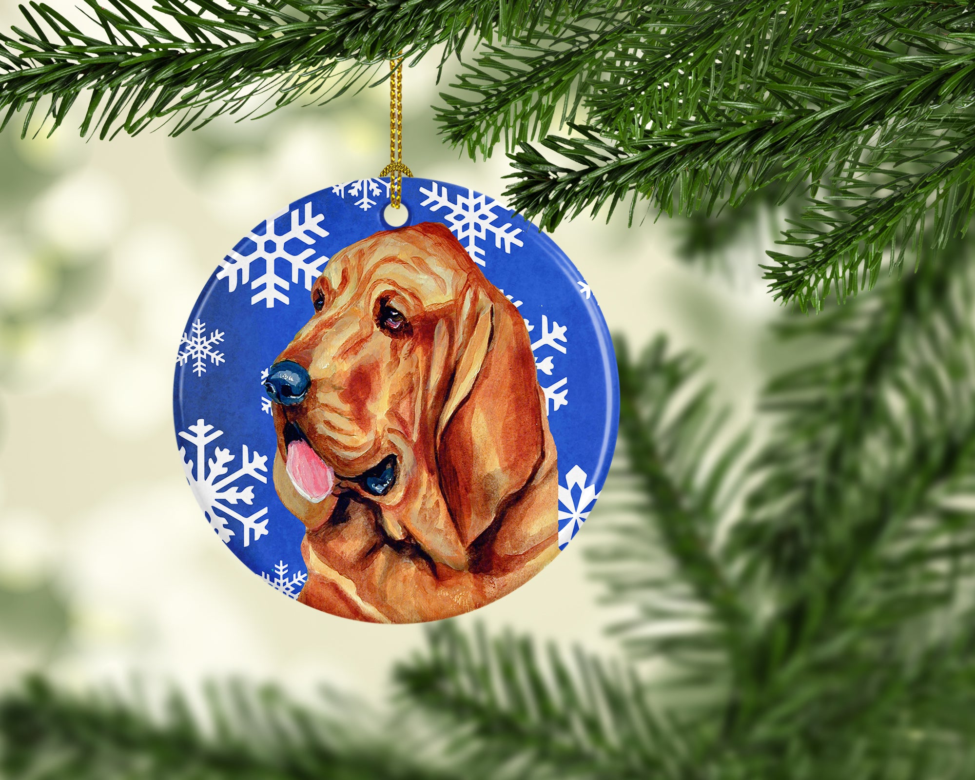 Bloodhound Winter Snowflake Holiday Ceramic Ornament LH9286 - the-store.com