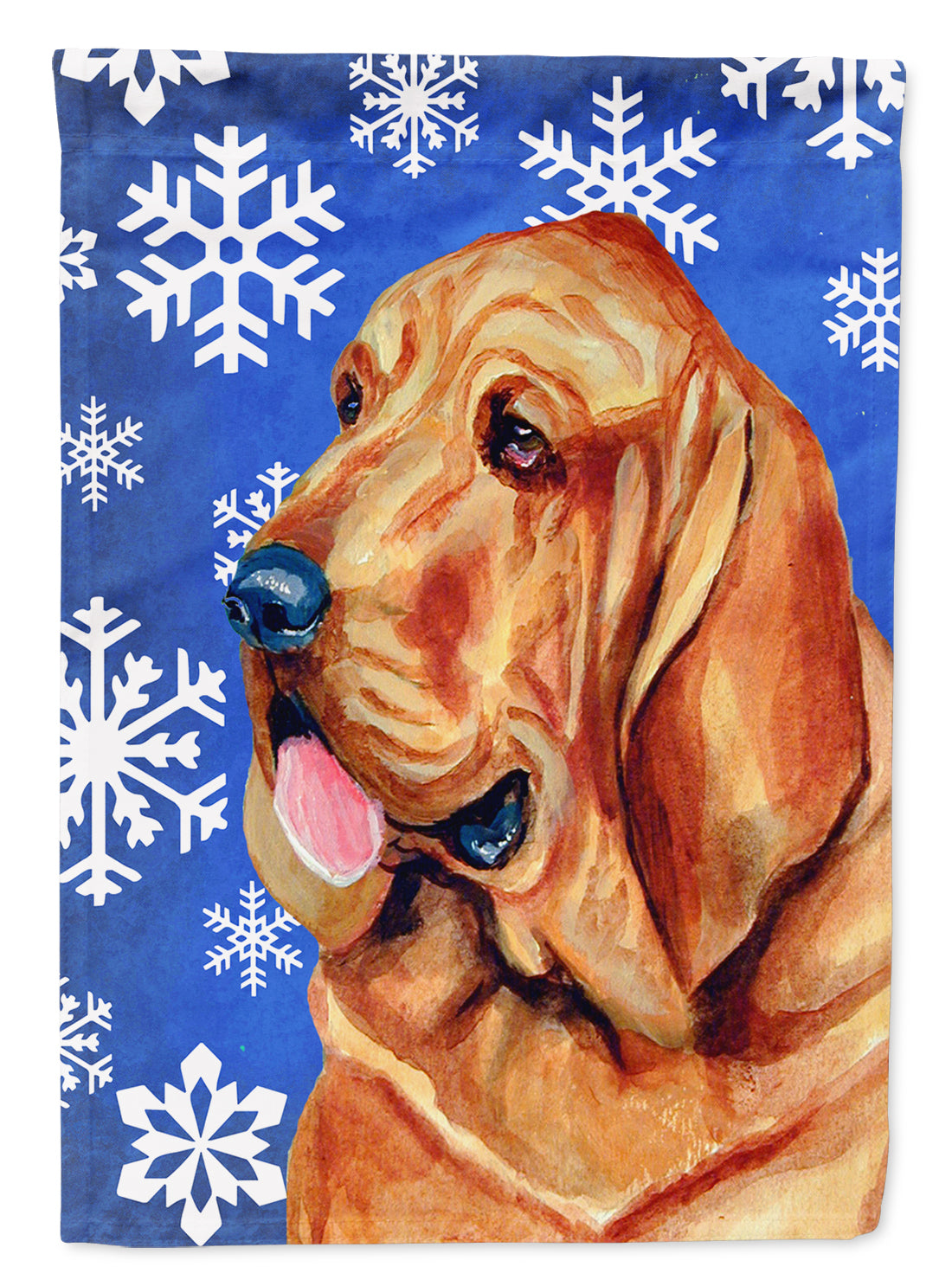 Bloodhound Winter Snowflakes Holiday Flag Canvas House Size  the-store.com.