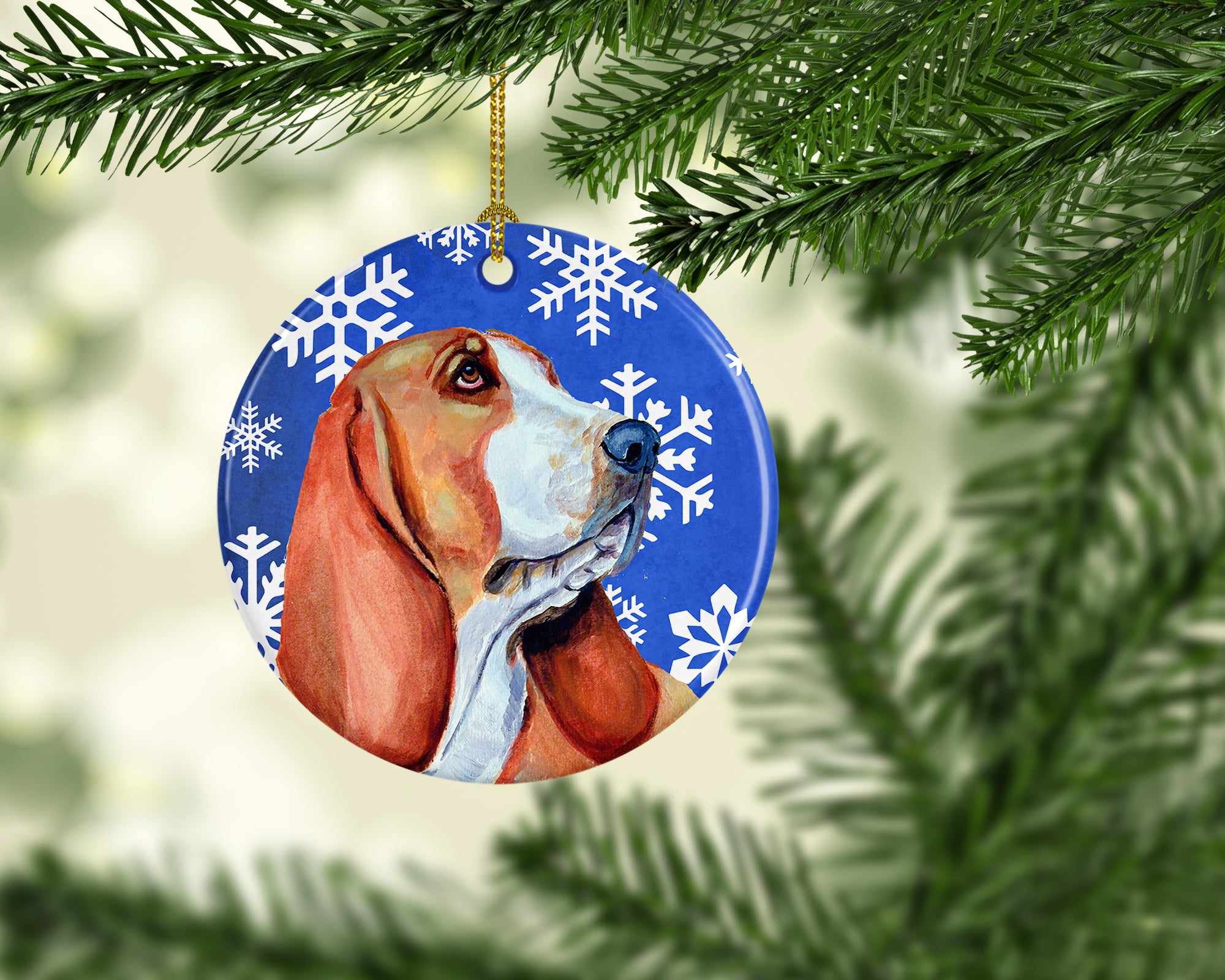 Basset Hound Winter Snowflake Holiday Ceramic Ornament LH9287 - the-store.com