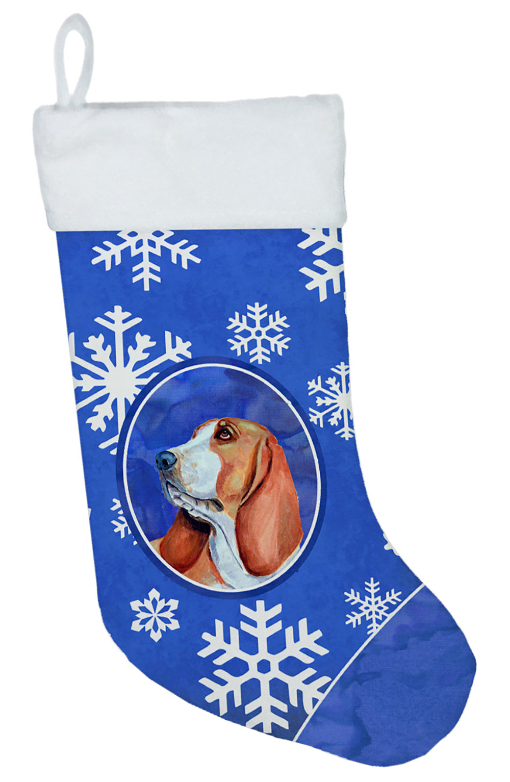 Basset Hound Winter Snowflakes Snowflakes Holiday Christmas Stocking  the-store.com.