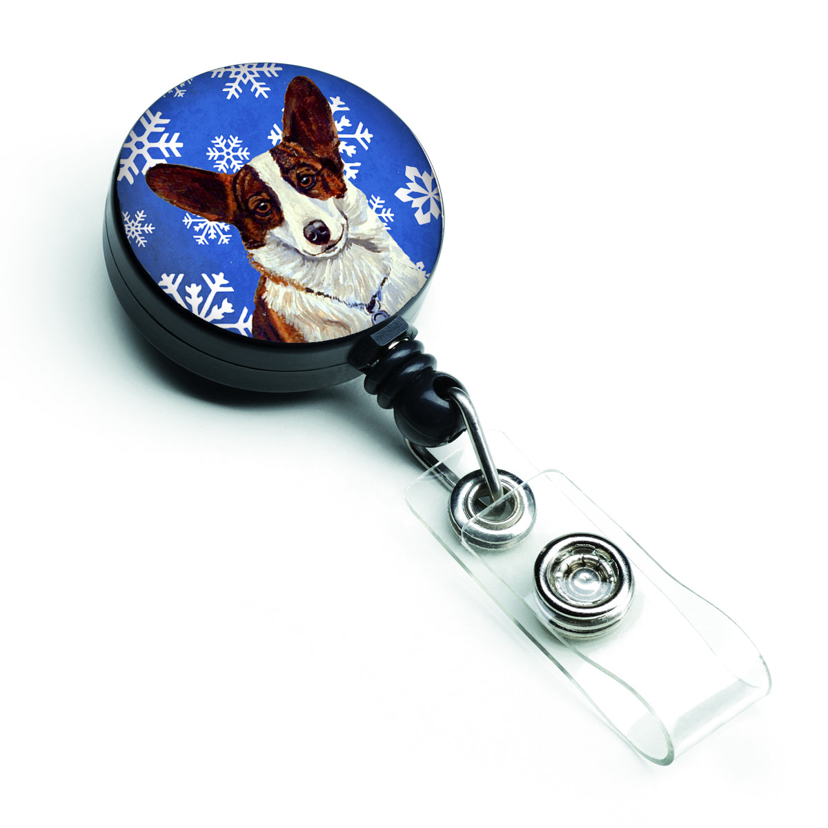 Corgi Winter Snowflakes Holiday Retractable Badge Reel LH9288BR  the-store.com.