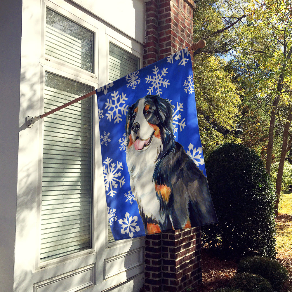 Bernese Mountain Dog Winter Snowflakes Holiday Flag Canvas House Size  the-store.com.