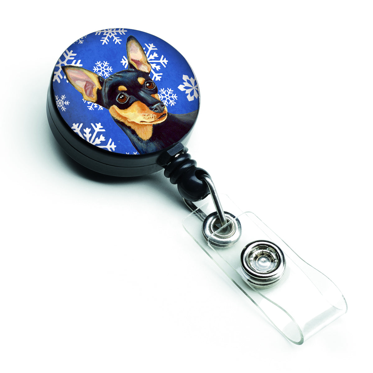 Min Pin Winter Snowflakes Holiday Retractable Badge Reel LH9290BR  the-store.com.