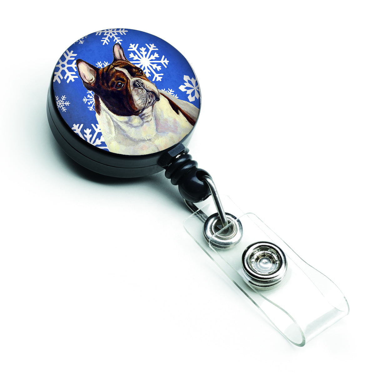 French Bulldog Winter Snowflakes Holiday Retractable Badge Reel LH9292BR  the-store.com.