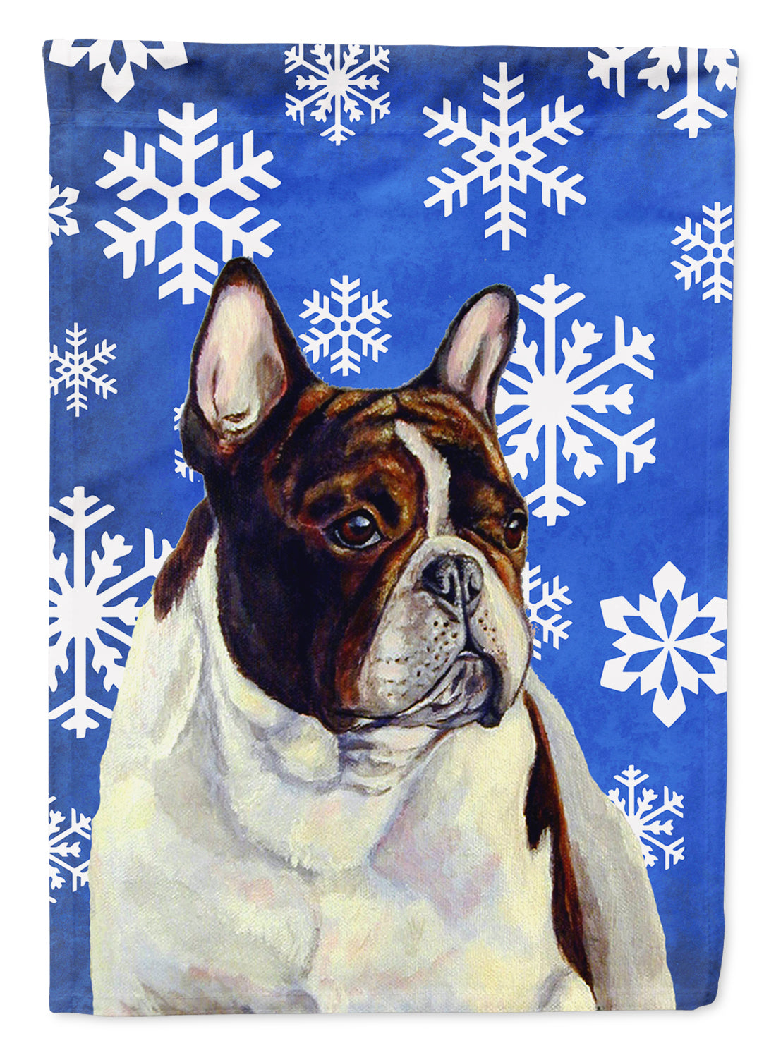 French Bulldog Winter Snowflakes Holiday Flag Canvas House Size  the-store.com.