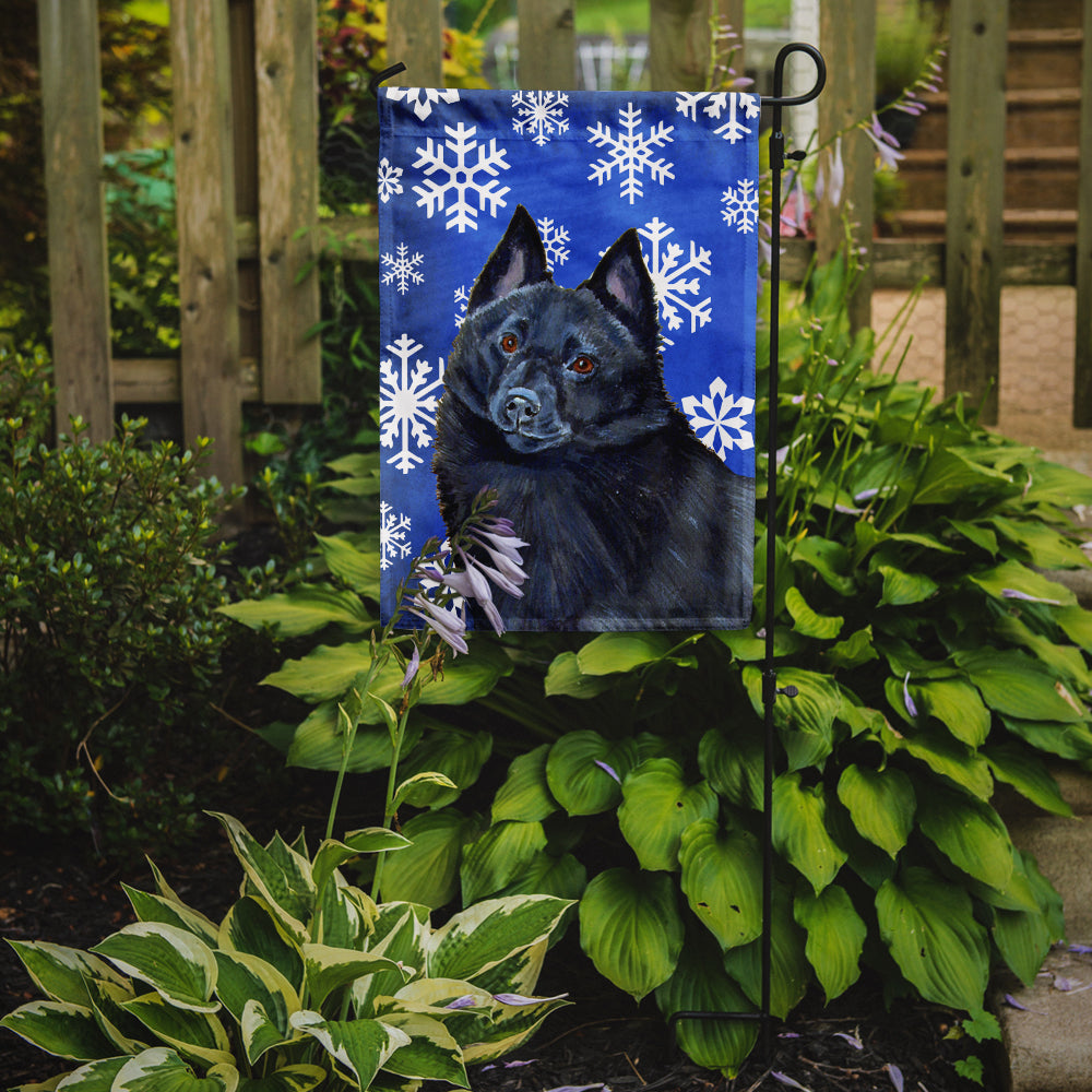 Schipperke Winter Snowflakes Holiday Flag Garden Size.