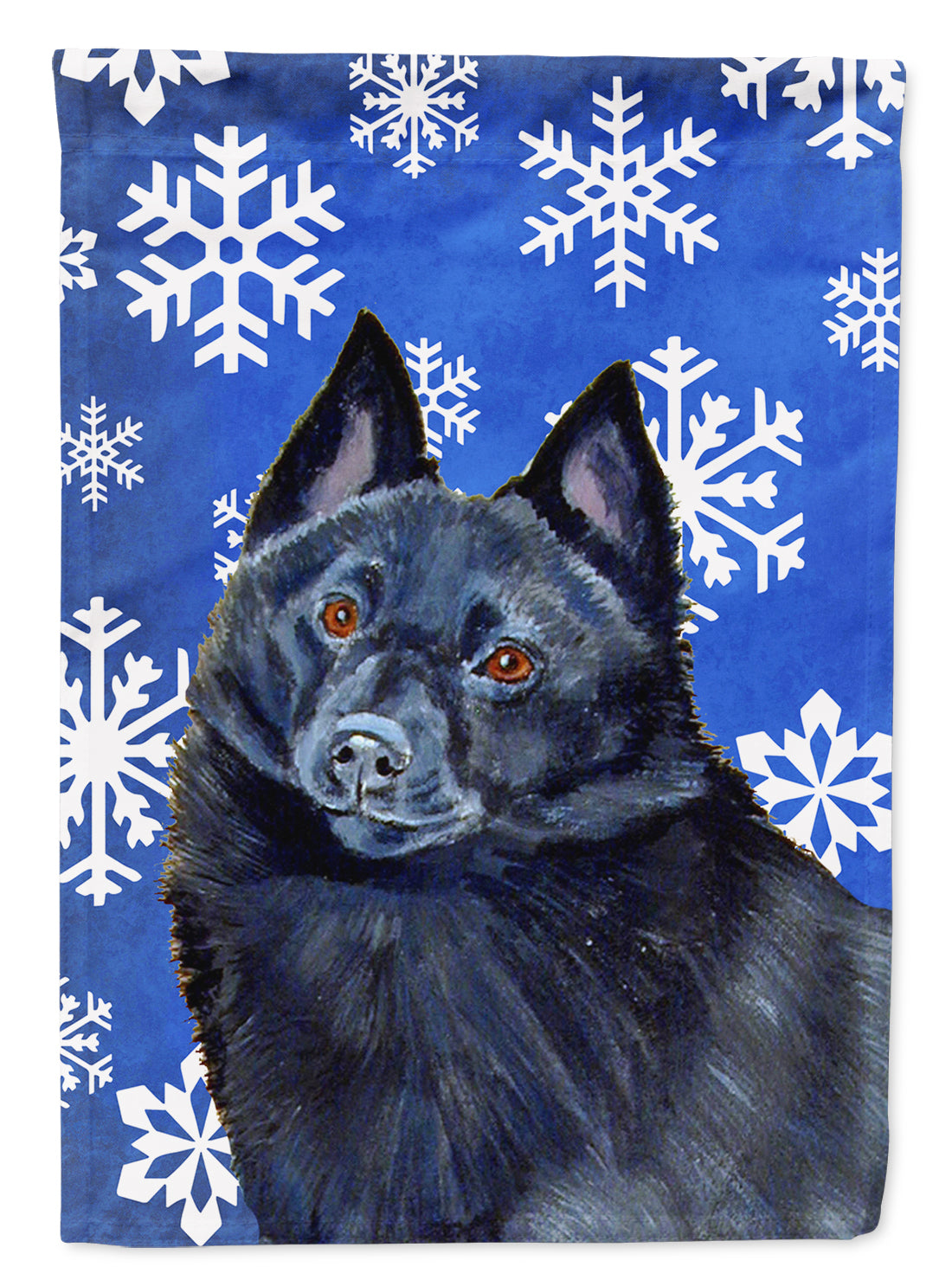 Schipperke Winter Snowflakes Holiday Flag Garden Size.