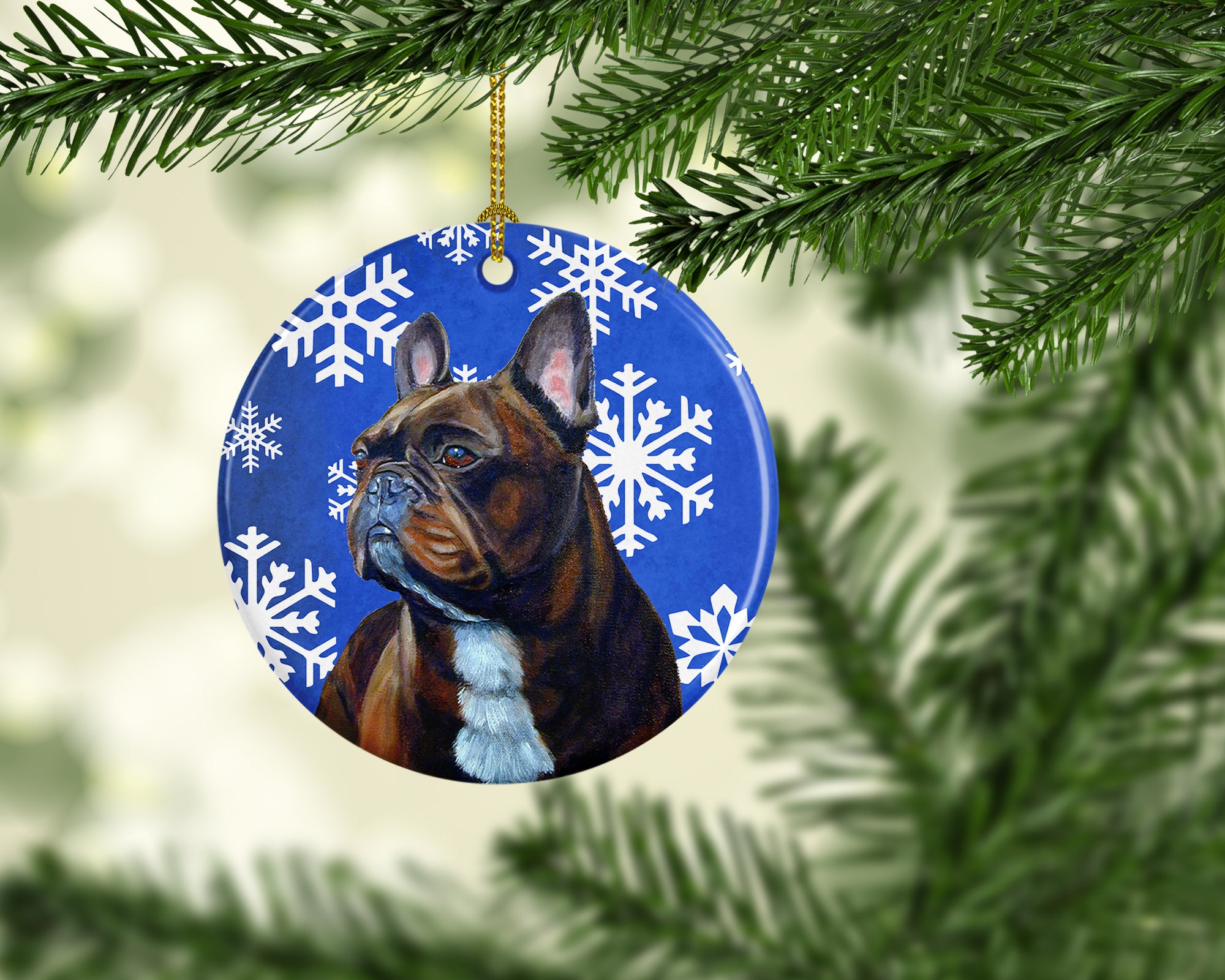 French Bulldog Winter Snowflake Holiday Ceramic Ornament LH9295 - the-store.com