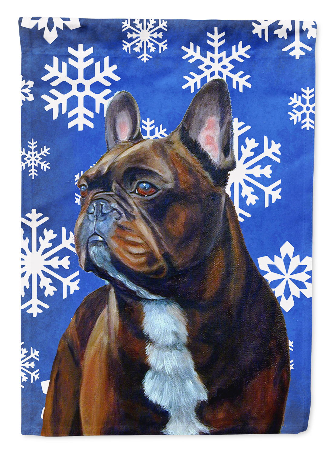 French Bulldog Winter Snowflakes Holiday Flag Garden Size.