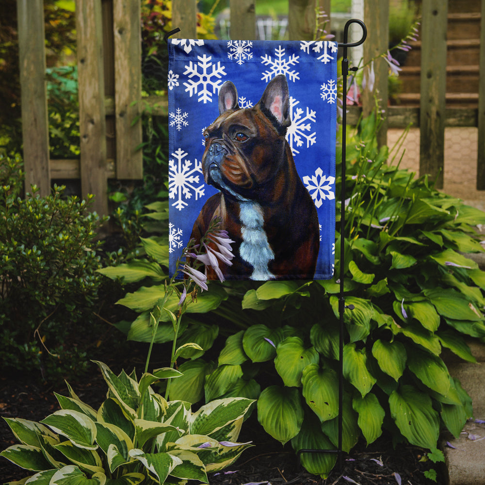 French Bulldog Winter Snowflakes Holiday Flag Garden Size.