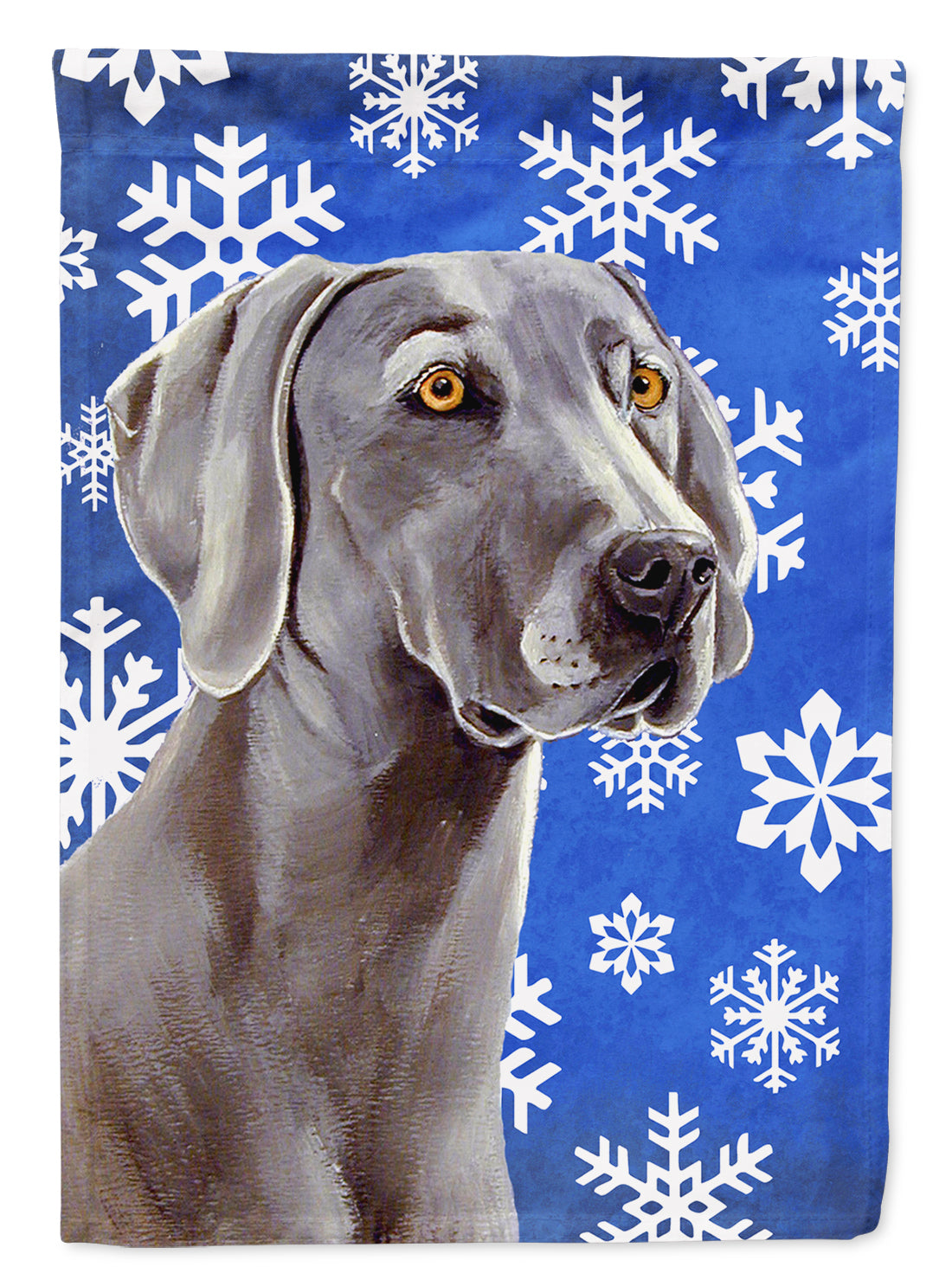 Weimaraner Winter Snowflakes Holiday Flag Garden Size.