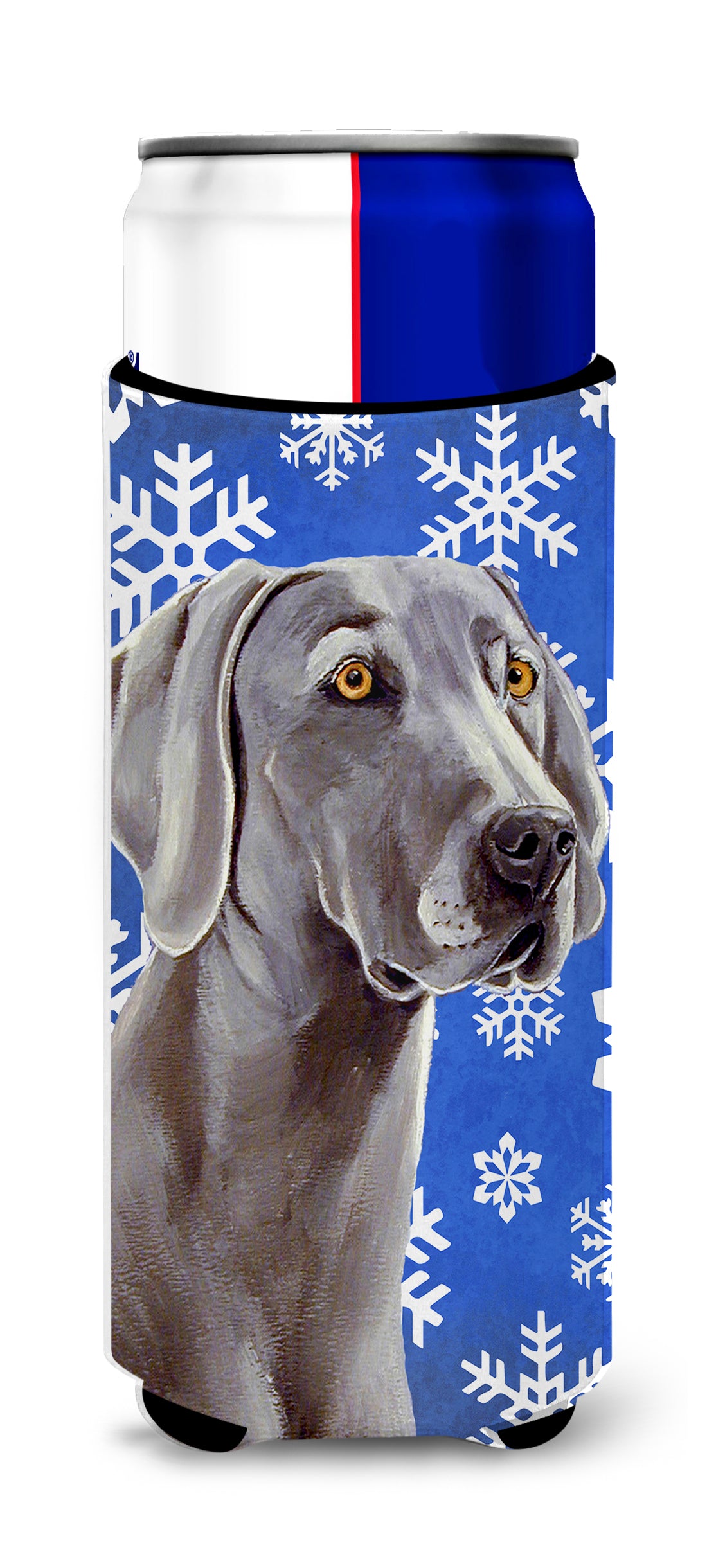 Weimaraner Winter Snowflakes Holiday Ultra Beverage Insulators for slim cans LH9296MUK.