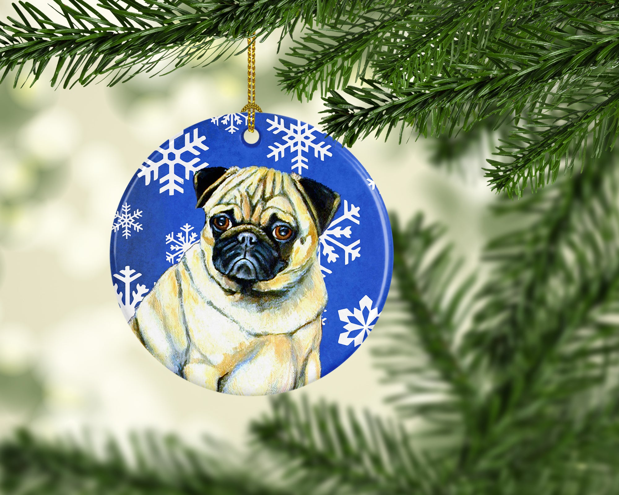 Pug Winter Snowflake Holiday Ceramic Ornament LH9297 - the-store.com