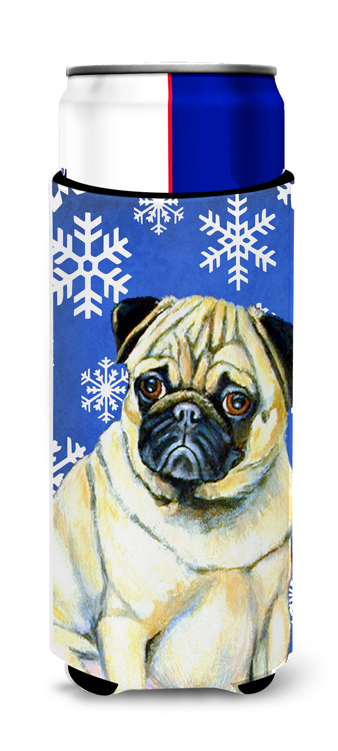 Pug Winter Snowflakes Holiday Ultra Beverage Insulators for slim cans LH9297MUK.