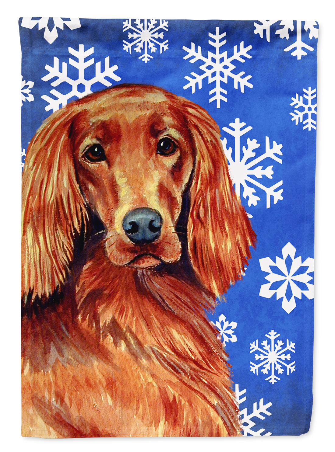 Irish Setter Winter Snowflakes Holiday Flag Canvas House Size  the-store.com.