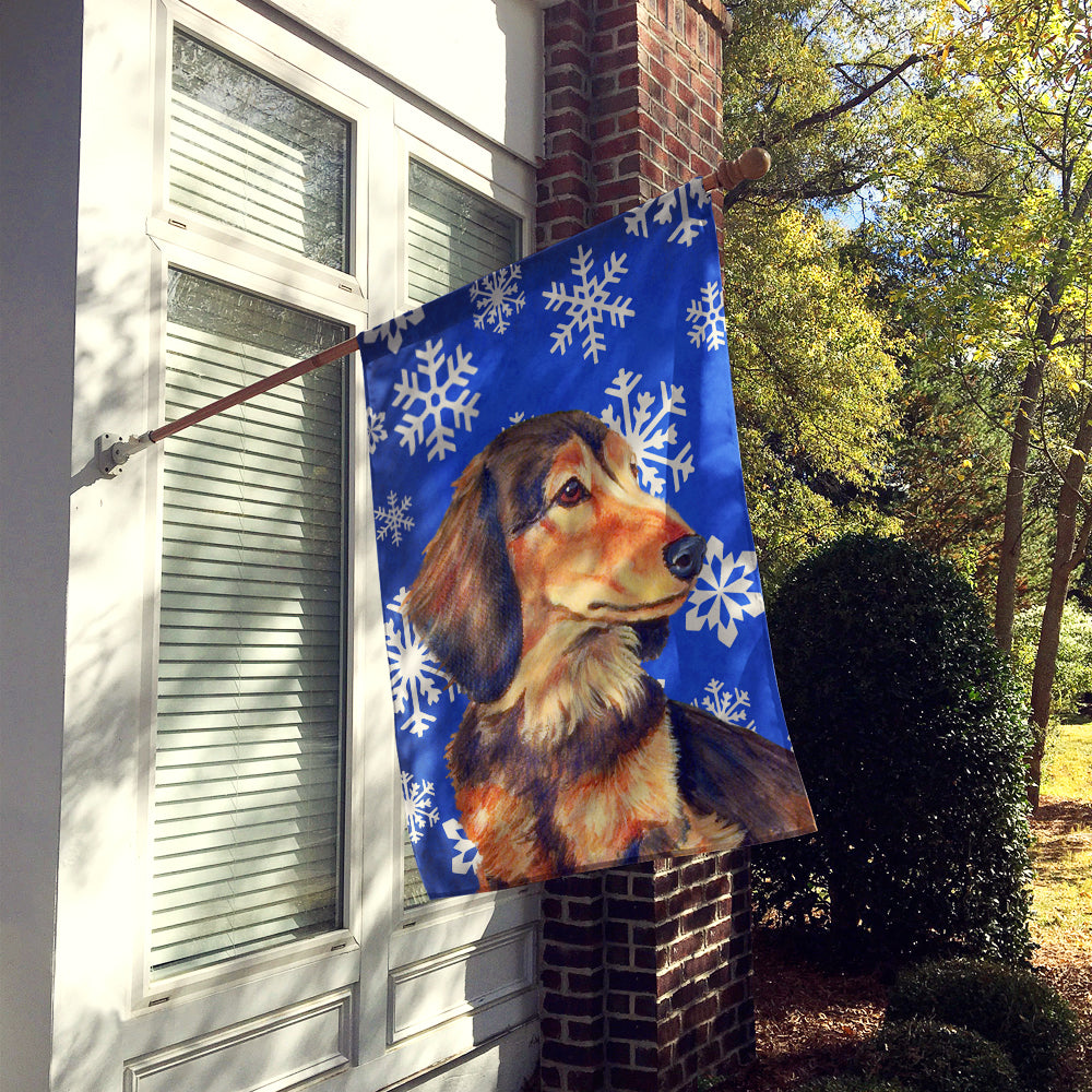 Dachshund Winter Snowflakes Holiday Flag Canvas House Size  the-store.com.