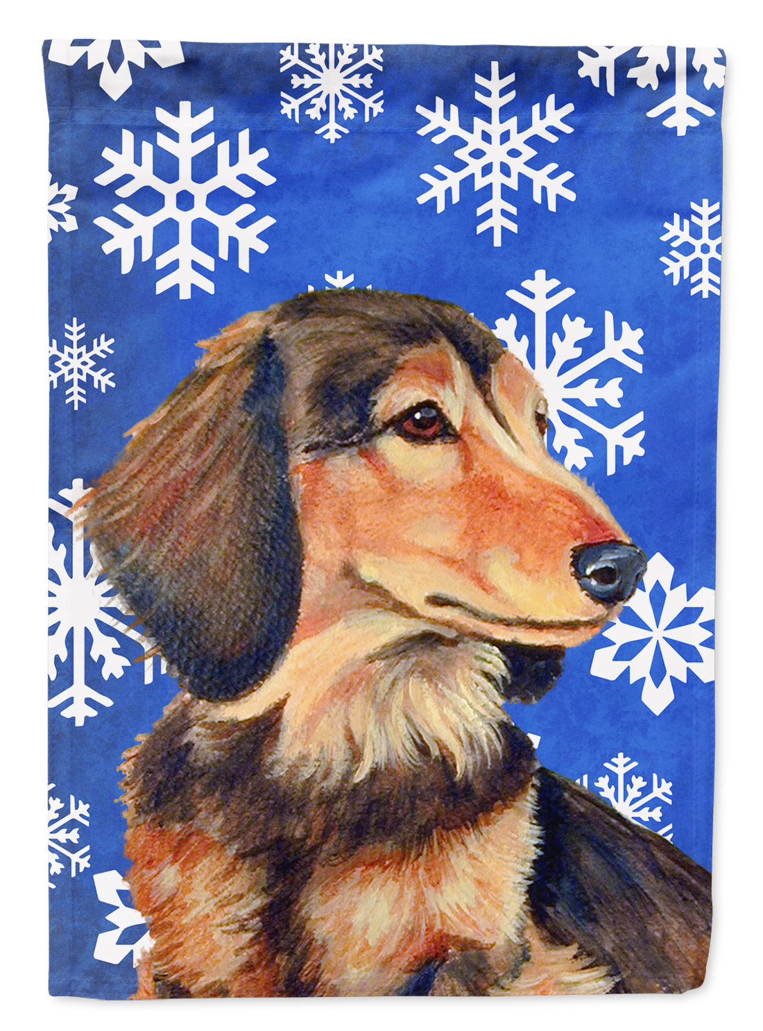 Dachshund Winter Snowflakes Holiday Flag Canvas House Size  the-store.com.