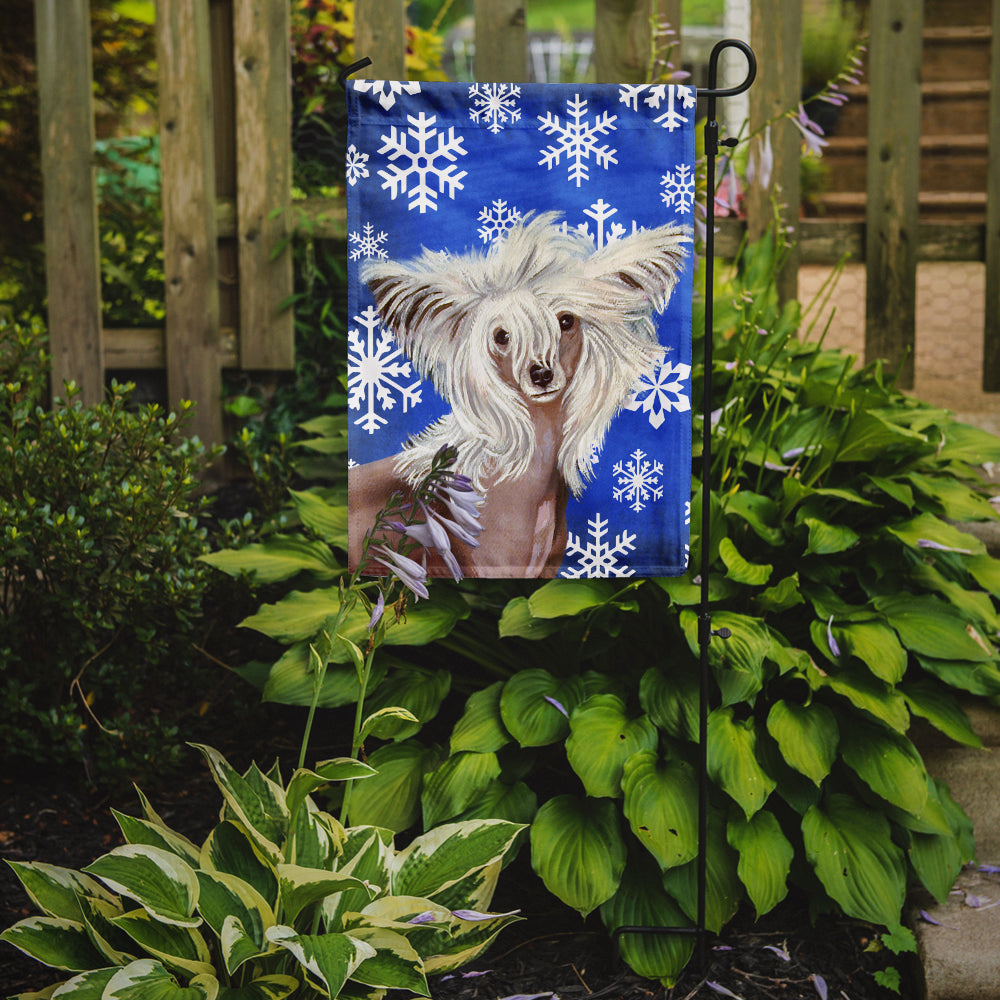 Chinese Crested Winter Snowflakes Holiday Flag Garden Size.