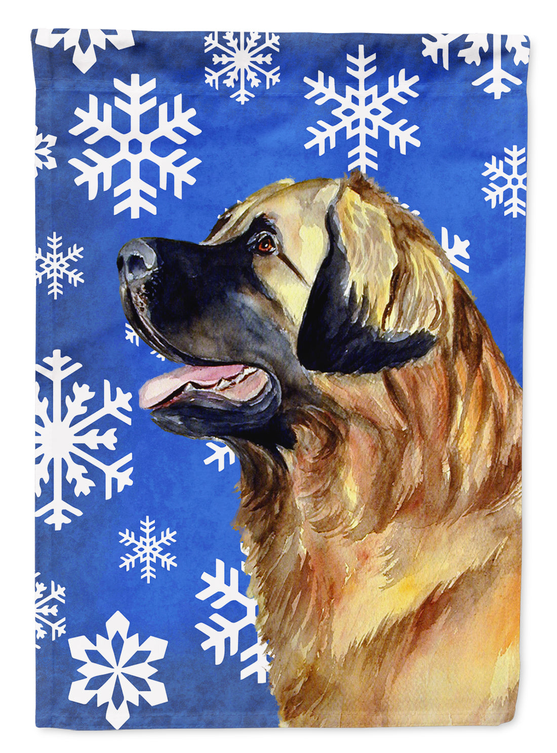 Leonberger Winter Snowflakes Holiday Flag Canvas House Size  the-store.com.