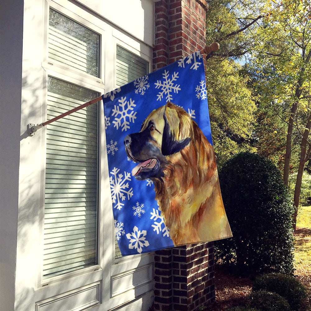 Leonberger Winter Snowflakes Holiday Flag Canvas House Size  the-store.com.