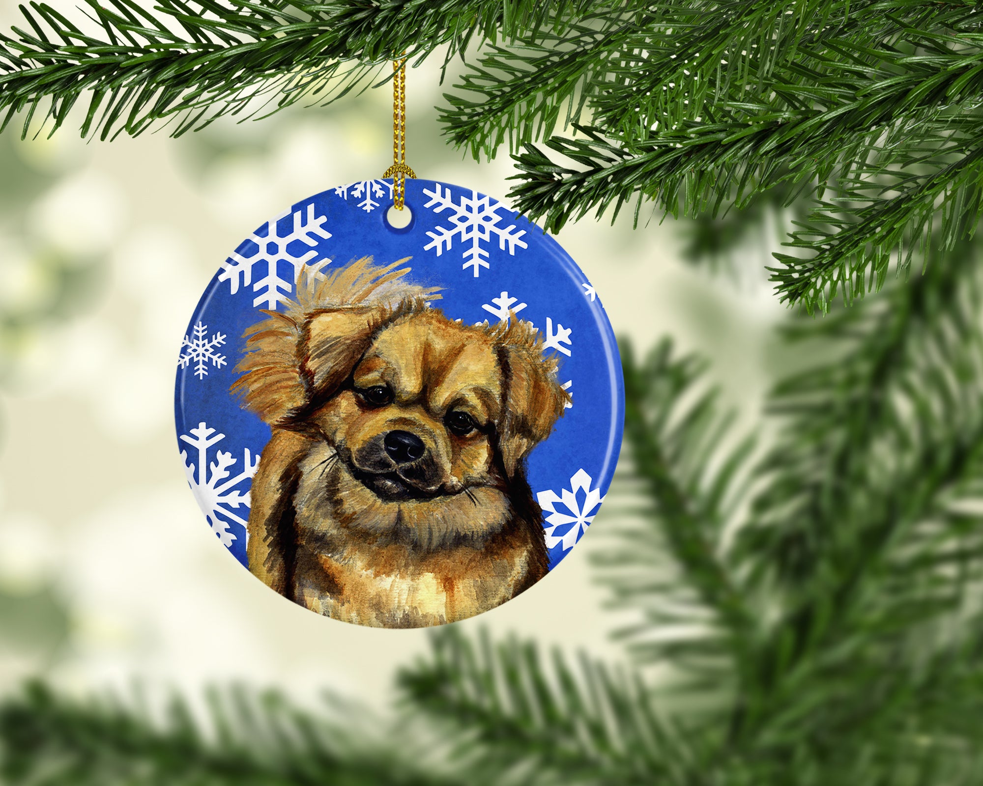 Tibetan Spaniel Winter Snowflake Holiday Ceramic Ornament LH9304 - the-store.com