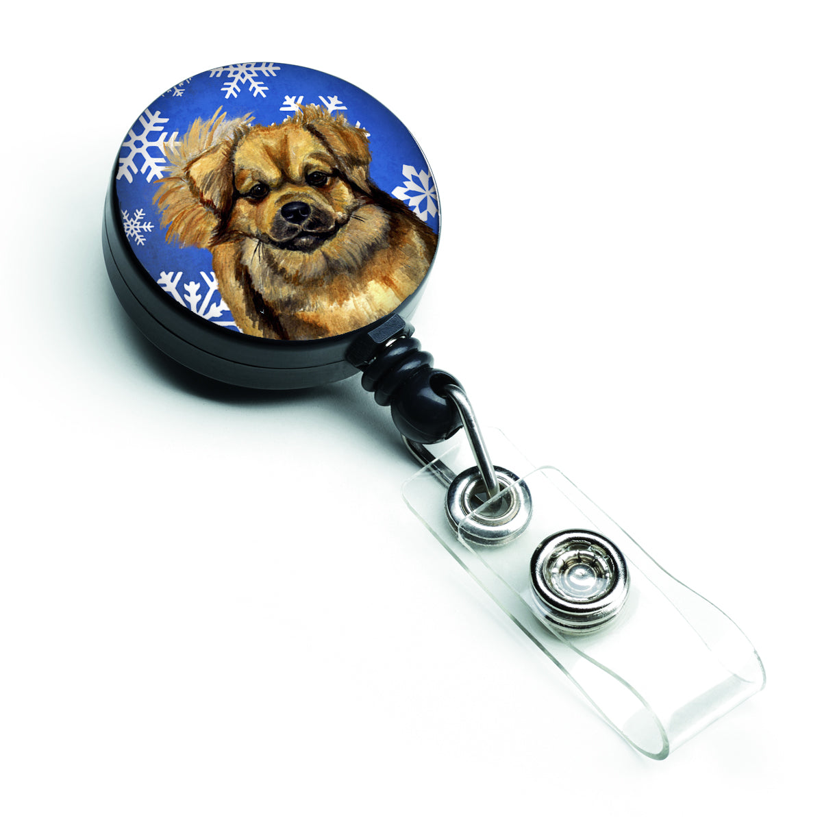 Tibetan Spaniel Winter Snowflakes Holiday Retractable Badge Reel LH9304BR  the-store.com.