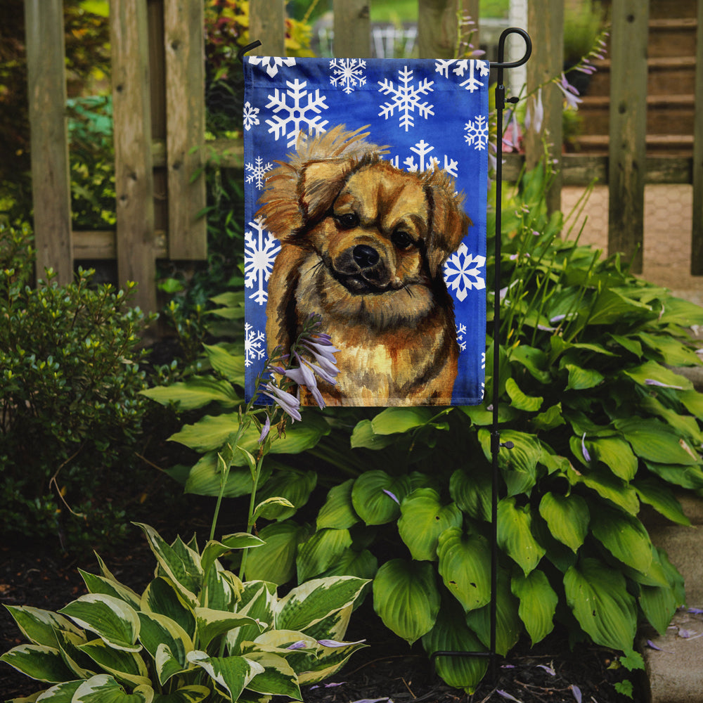 Tibetan Spaniel Winter Snowflakes Holiday Flag Garden Size.