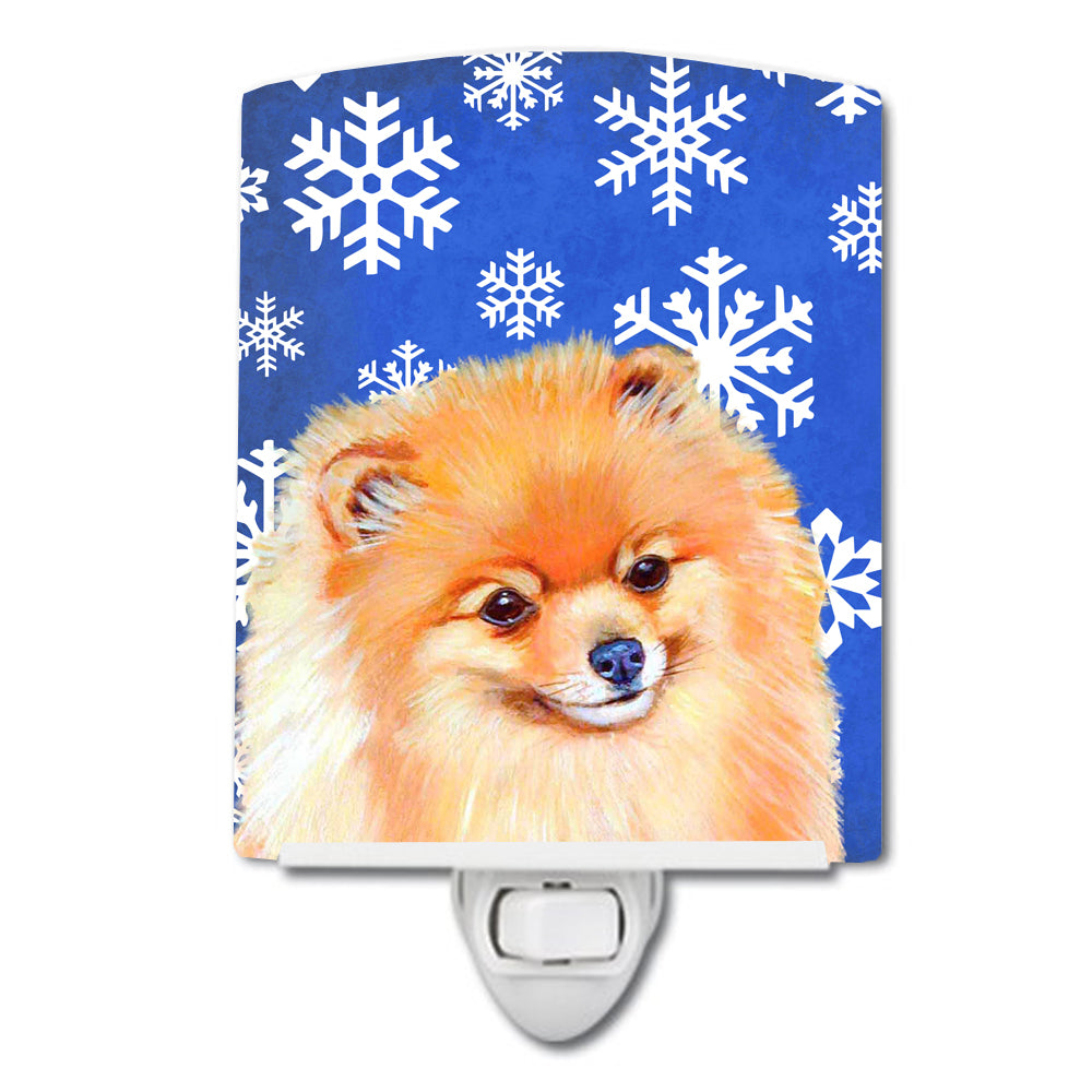 Pomeranian Winter Snowflakes Holiday Ceramic Night Light LH9305CNL - the-store.com