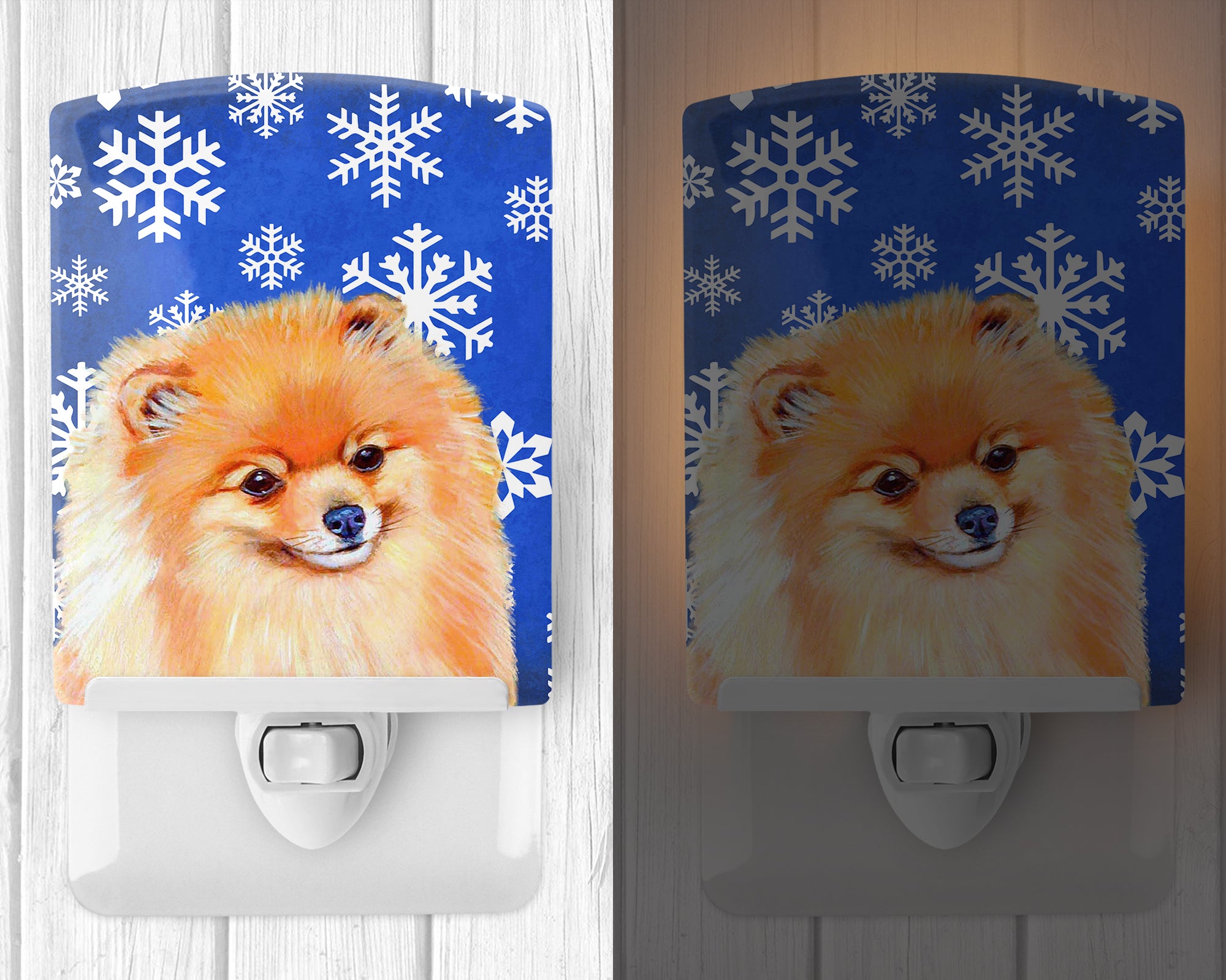 Pomeranian Winter Snowflakes Holiday Ceramic Night Light LH9305CNL - the-store.com