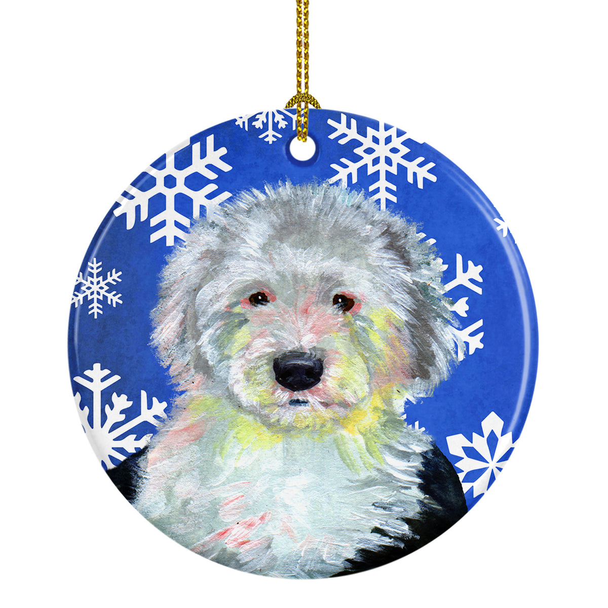 Old English Sheepdog Winter Snowflake Holiday Ceramic Ornament LH9306 - the-store.com