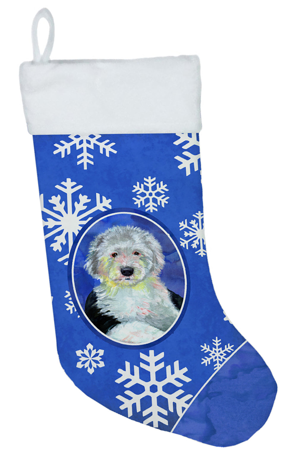 Old English Sheepdog Winter Snowflakes Snowflakes Holiday Christmas Stocking  the-store.com.