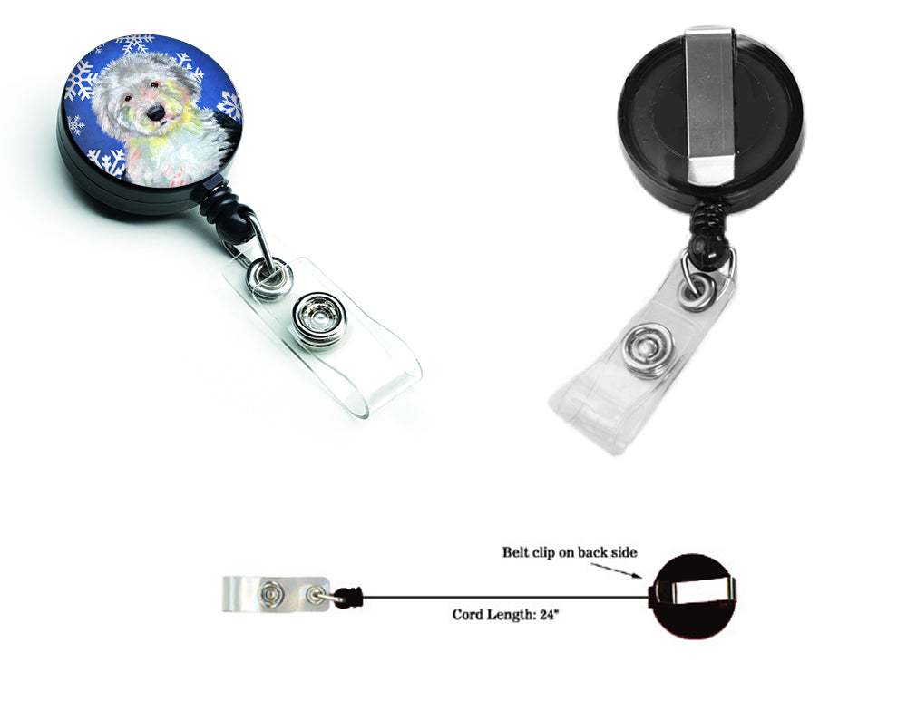 Old English Sheepdog Winter Snowflakes Holiday Retractable Badge Reel LH9306BR  the-store.com.