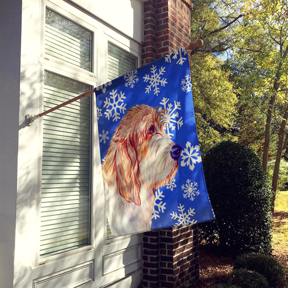 Petit Basset Griffon Vendeen Winter Snowflakes Holiday Flag Canvas House Size  the-store.com.