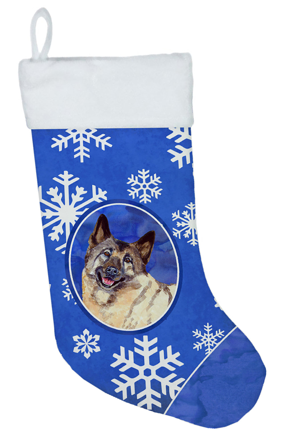 Norwegian Elkhound Winter Snowflakes Snowflakes Holiday Christmas Stocking  the-store.com.